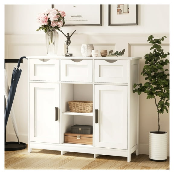 Storage Cabinets,Wooden Floor Cabinet,with Drawers and Shelves Storage Cabinets,Accent Cabinet for Living Room,Bedroom,Bathroom Furniture Home Decor(White)