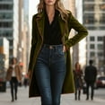 thumbnail image 4 of ClodeEU Women's Long Casual Retro Velvet Color Block Lapel Collar Coat with Pockets,Trendy Trench Coat Army Green,Womens Plus S, 4 of 8