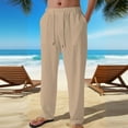 thumbnail image 5 of Dxzfnsa Men Linen Casual Fashion Breathable Drawstring Tightness Waist Broad Legs Pants Long Pants pants for men(Khaki,XL), 5 of 5