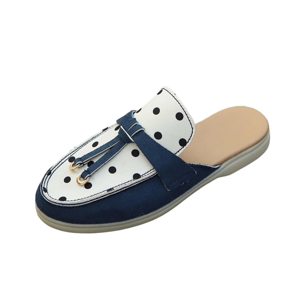 SuTry Women's Polka Dot Mules Slip On Color Block Round Toe Platform Adjustable Strap Comfortable Casual Walking Half Shoes(37)