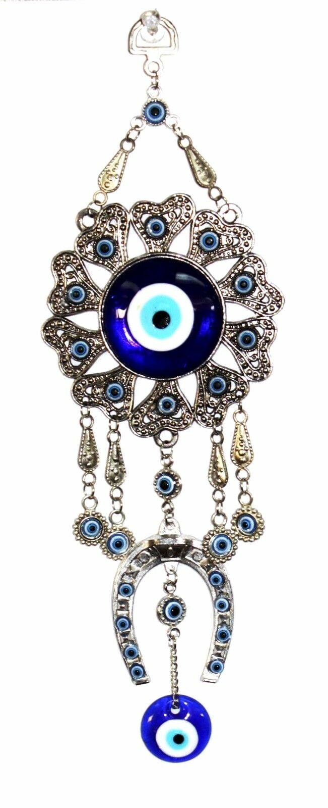 P11813 Turkish Blue Evil Eye Horseshoe Amulet Wall Hanging Decor Blessing Protection