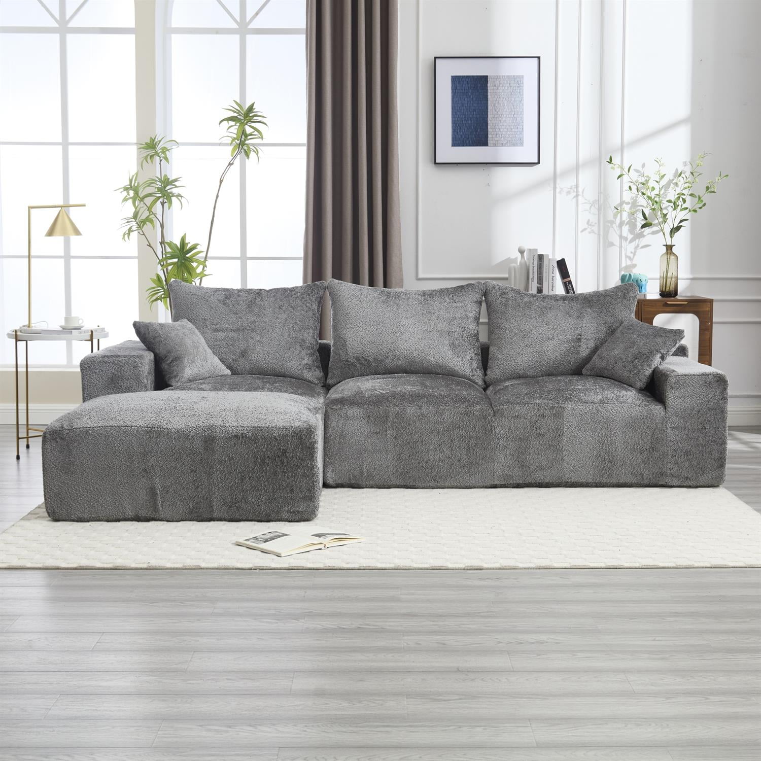 Demi Bonn 108" Modern L-Shaped Sofa, Premium Fabric Couch with Deep Seating, Freestyle Setup, No Assembly Needed for Living Room Relaxation, Gray