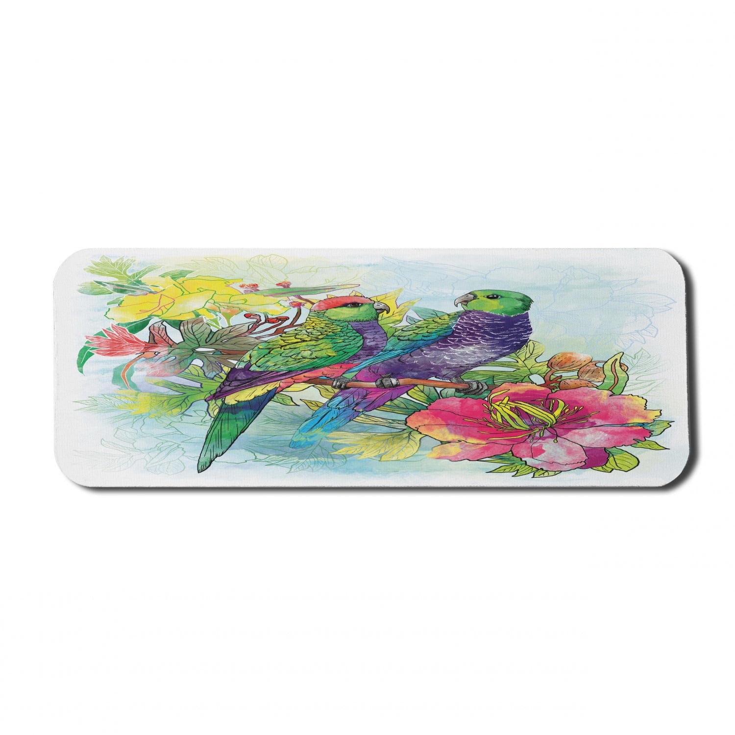 Parrot Computer Mouse Parrot Computer Mouse Pad, Faded Flowers and Love Parrots Botanical ...