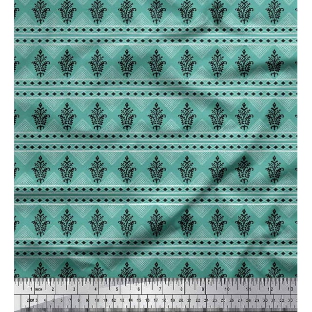 Soimoi Georgette Viscose Fabric Diamond & Paisley Block Print Fabric by Yard 42 Inch Wide