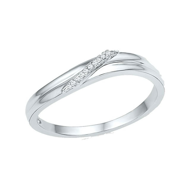Bague Simple en Or Blanc 10kt pour Femmes avec Diamants Ronds.03 Cttw