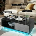 thumbnail image 5 of Hommpa LED Coffee Table Modern Side Tables High Gloss Cocktail Table with 2 Drawers Open Shelf for Living Room Gray Black, 5 of 10