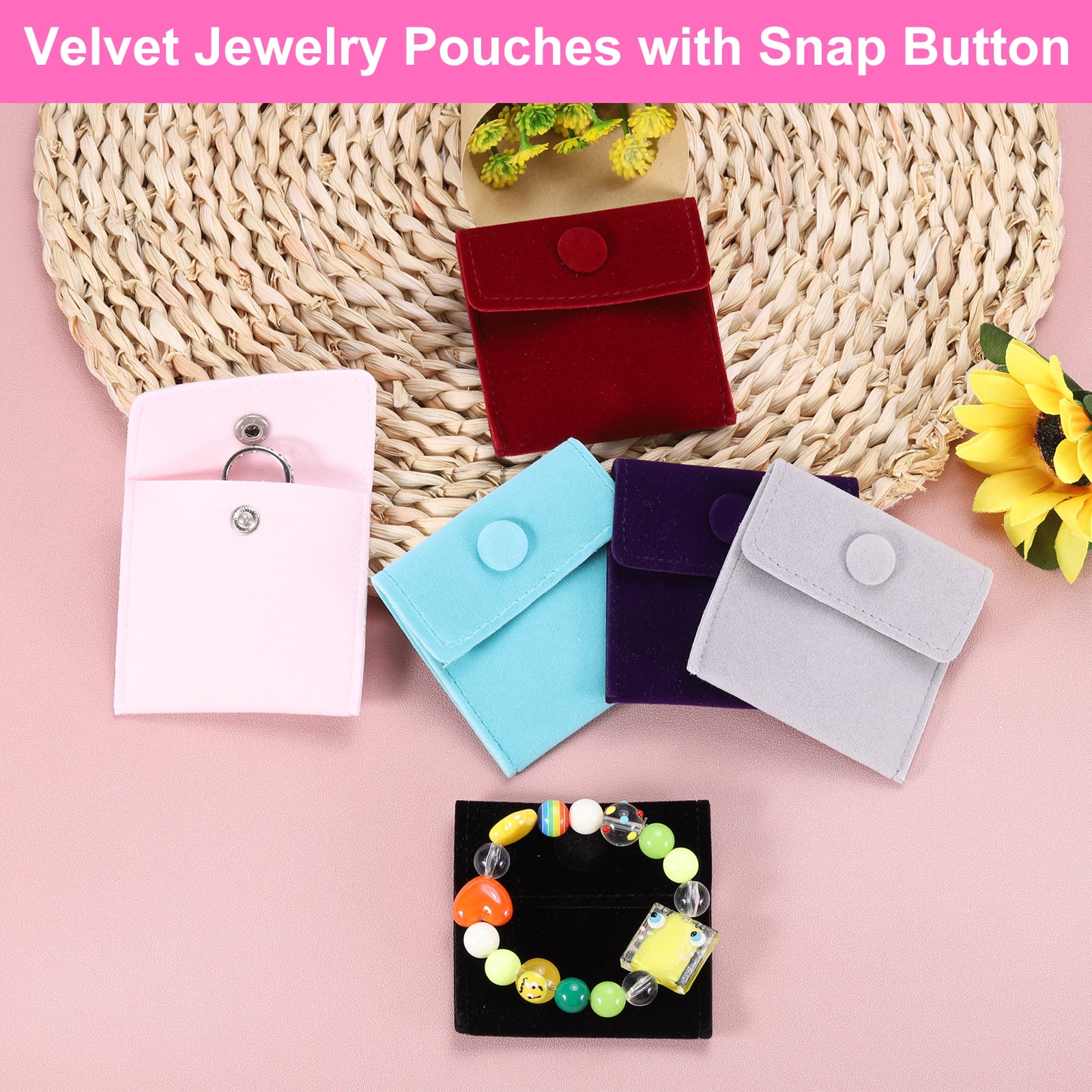 Unique Bargains Velvet Jewelry Pouches with Snap Button Jewelry Storage Bags 20Pcs Black