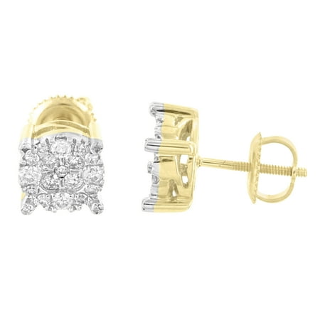 Solitaire Diamond Earrings 10k Yellow Gold 0.50 Carat Screw Back Cluster Set 7mm