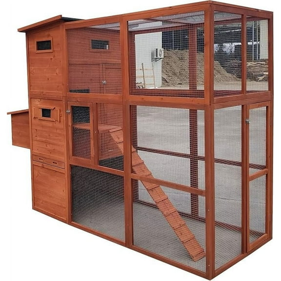 Omitree 90.6" Large Backyard Wood Chicken Coop Hen House Nesting Box & Run & Cleaning Tray New