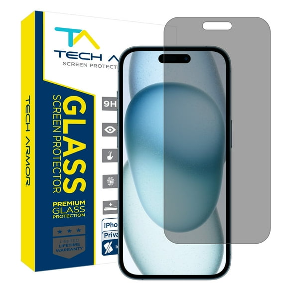Tech Armor 1 Pack Privacy Screen Protector for iPhone 15 Anti-Spy Case Friendly Easy Installation Ballistic Tempered Glass Bubble Free 3D Touch Support [6.7 inch]
