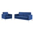 thumbnail image 1 of Tufted Armchair and Loveseat Sofa Set, Faux Leather, Silver Blue Navy, Modern Contemporary Urban Design, Living Lounge Room Hotel Lobby Hospitality, 1 of 6