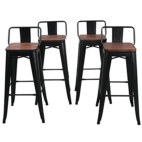 Changjie Furniture Tabourets de Bar de 30 Pouces Hauteur de Bar Tabourets de Bar Industriels en Métal Ensemble de 4 pour la Maison et la Cuisine (30 Pouces, Noir)
