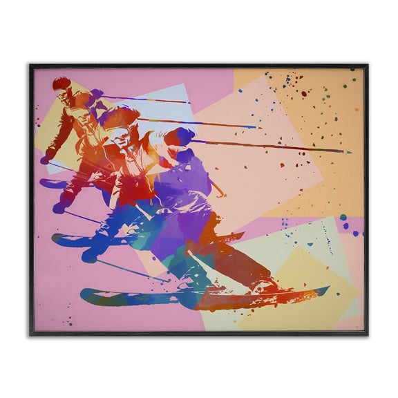Stupell Industries Modern Pop Style Winter Skiing Black Framed Giclee Art, 14 x 11, by Daniel Sproul