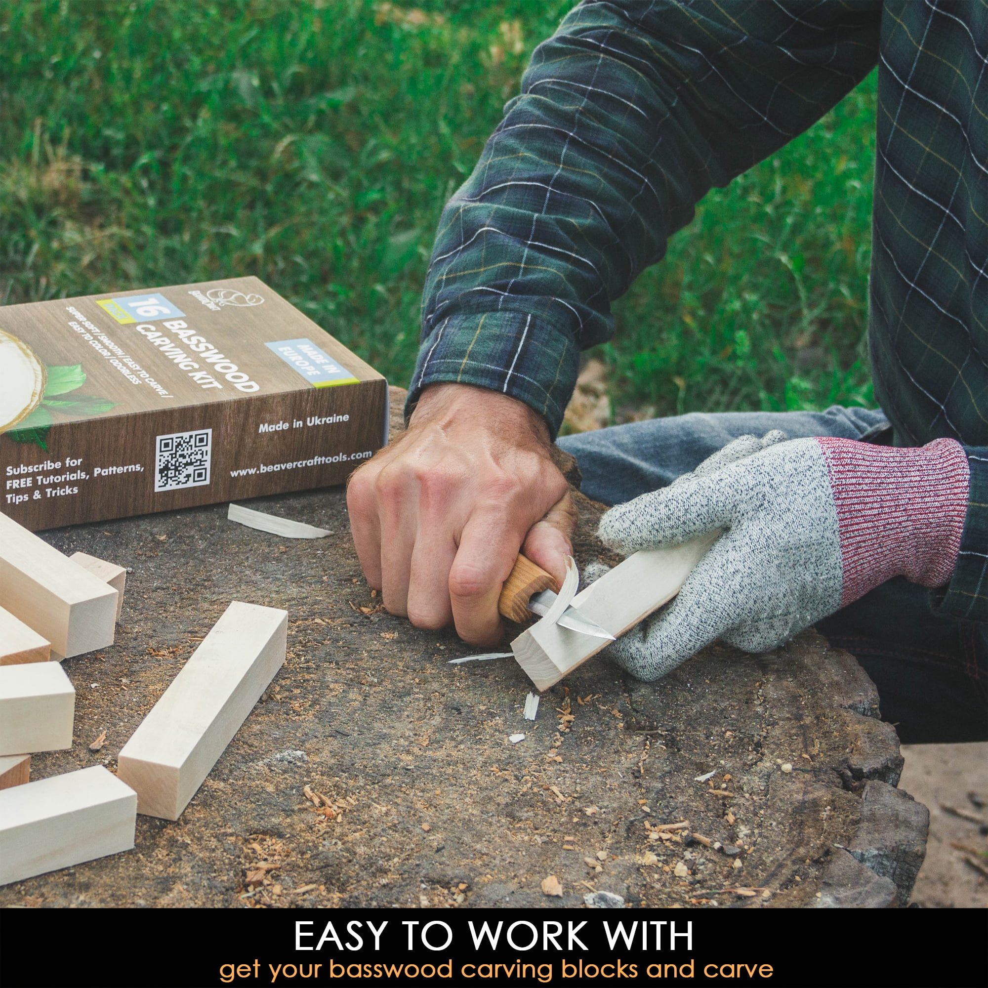 BeaverCraft Wood Carving Kit for Beginners DIY05 Basswood Carving Blocks  Whit