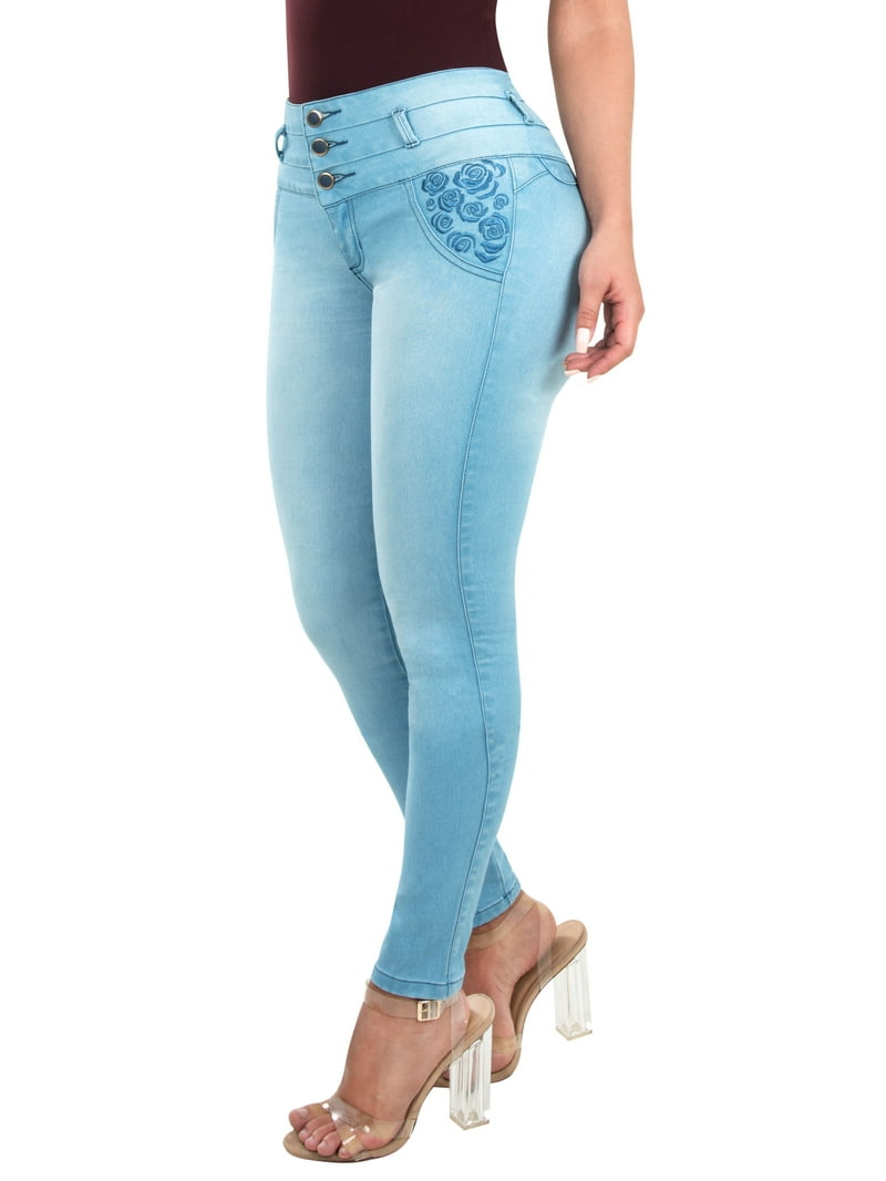 Butt Lifter Women Skinny Jeans Rise Waist Push Up Authenthic Levanta Cola Pantalones Colombianos Light Blue 511LB by Fiorella - Walmart.com