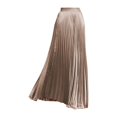 thumbnail image 4 of Women's High Waist Satin Maxi Skirt, Elegant Pleated A-Line Long Skirt with Elastic Waistband, Flowy Casual Midi Skirt for Daily Outings, Dates and Holiday Parties Khaki S, 4 of 4