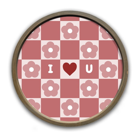 Creative Products I Heart You Daisy Check 20 x 20 Round Brown Framed Print