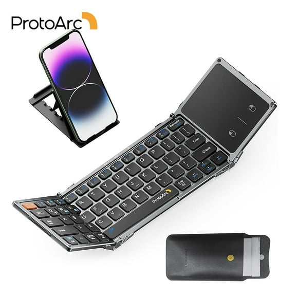 XK02 Foldable Bluetooth Keyboard with Touchpad Folding Wireless Keyboards for iPad iPhone Laptop Windows iOS Android PC Black gray