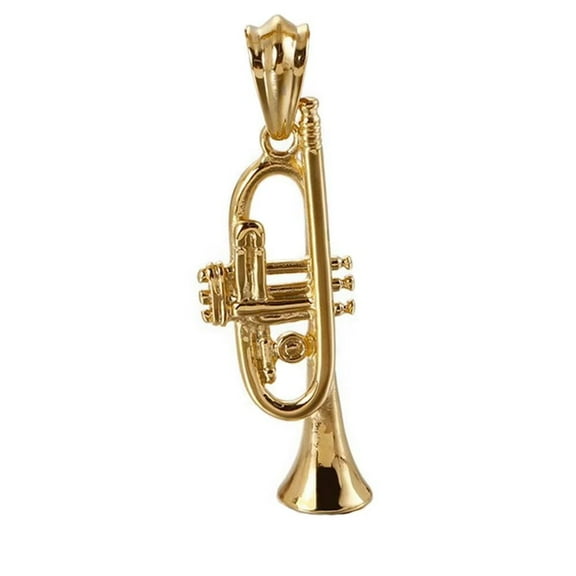 HIJONES Men Women's Horn Music Pendant Necklace Stainless Steel Personalized Instrument Chain Link Jewelry Gold