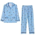 thumbnail image 4 of ZHENHONG Pajamas for Women, Casual Lapel Button Print Two Piece Long Sleeve Pajamas Pajamas Suit, Women's Sleepwear Blue, 4 of 4