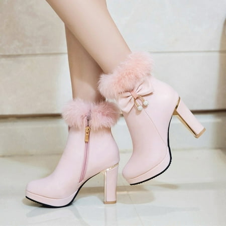 

Valentine s Day Clearance Hvyes Fashion Pure Color Round Toe Zipper Boots Square Heels Casual Women Shoes