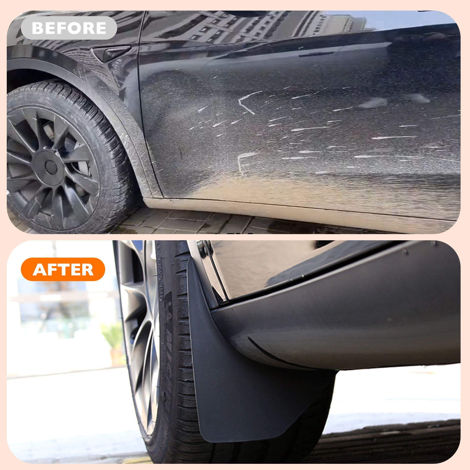Mud Flaps for Tesla Model Y 2024 2023 2022 2021, Flexible Mud Guards No Drilling/Tape Splash Guards Fenders Accessories for Tesla Model Y 2023 2024, Set of 4 Mudguards Mudflaps for Tesla
