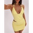 thumbnail image 6 of Yellow Women's / Khaki Metallic Decor Low Waist Asymmetrical Cutout Mini, 6 of 6