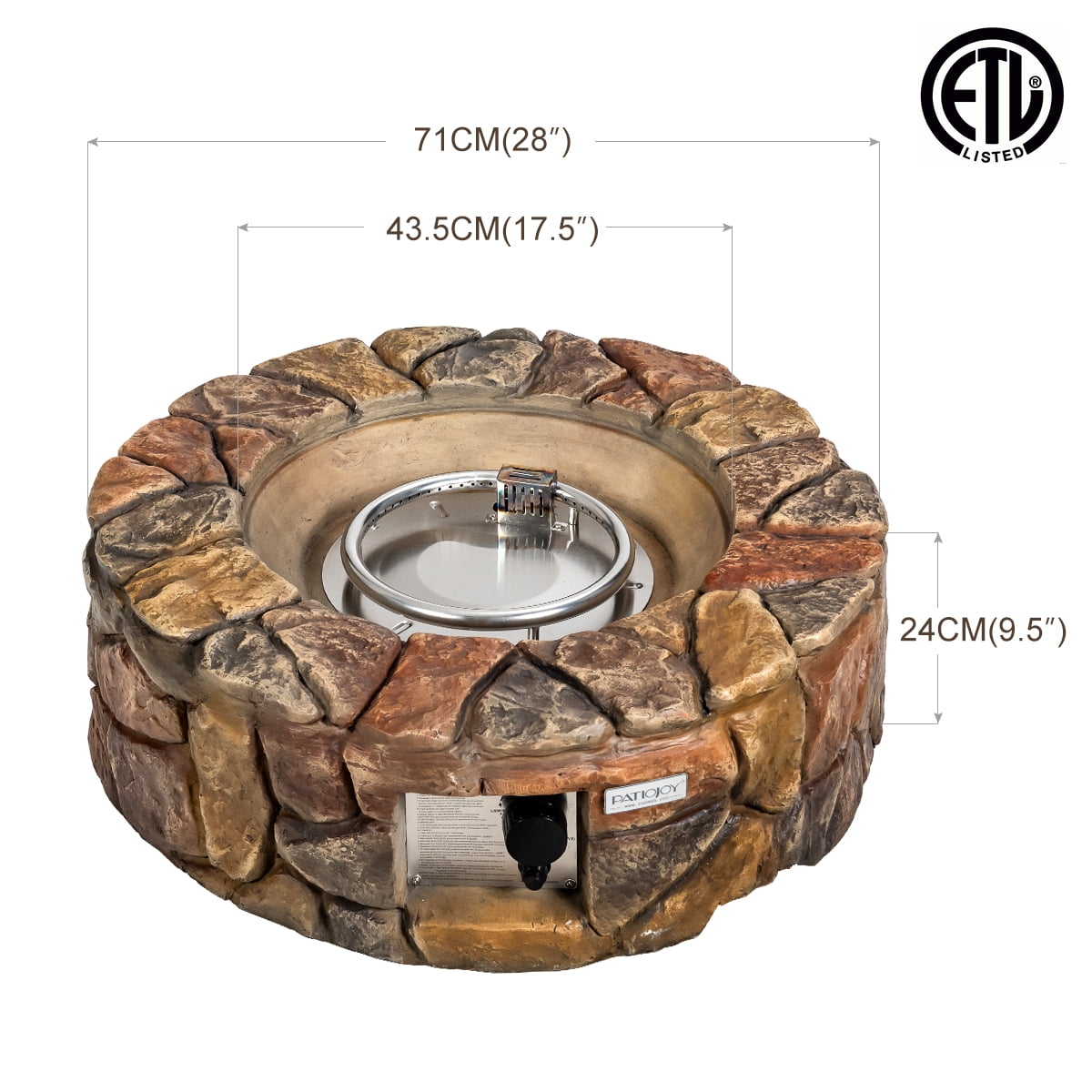 Patiojoy Outdoor 40000 BTU Gas Fire Pit Table Electronic Propane Ignition Lava Rock Brown