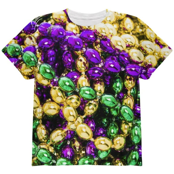 Mardi Gras Beads Costume All Over Youth T Shirt Multi YLG
