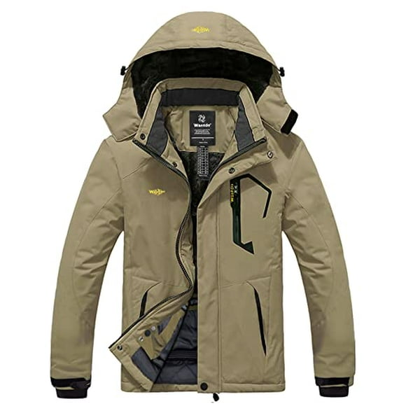 Wantdo Men's Waterproof Mountain Jacket Fleece Windproof Ski Jacket US XL Khaki XL