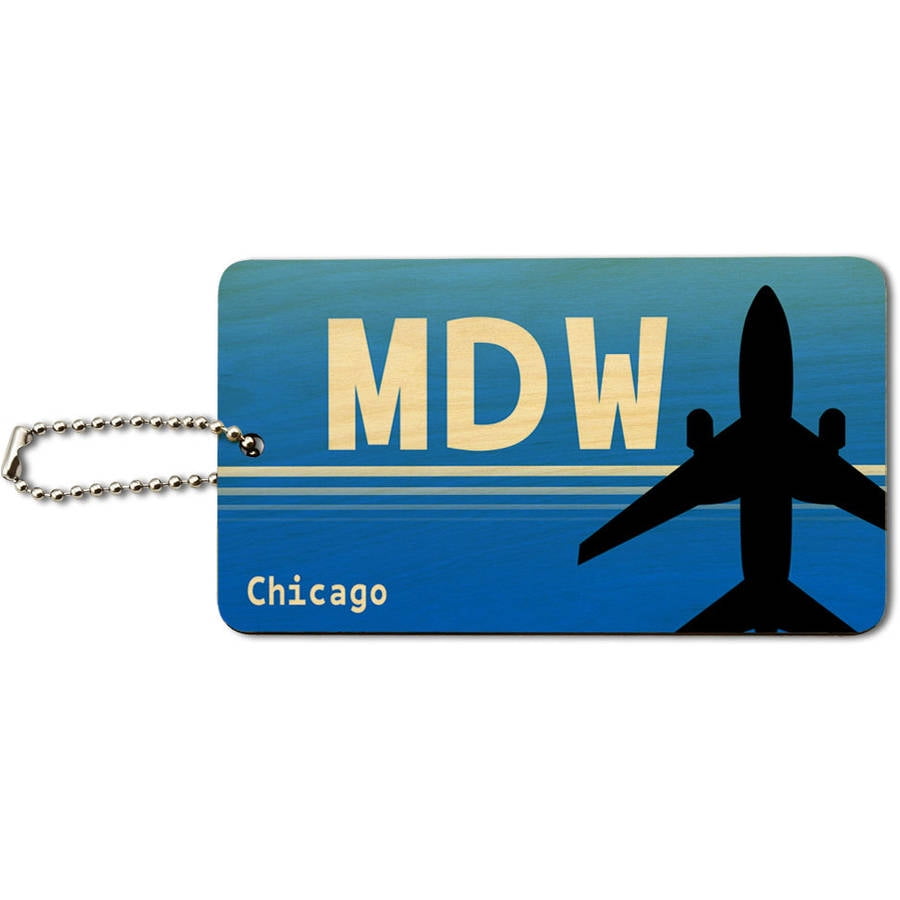 Chicago IL Midway (MDW) Airport Code Wood ID Tag Luggage Card for