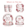 thumbnail image 4 of morabloomy Pink 80th Birthday Party Supplies Paper Plates Cups Napkins Tableware Set, 4 of 5