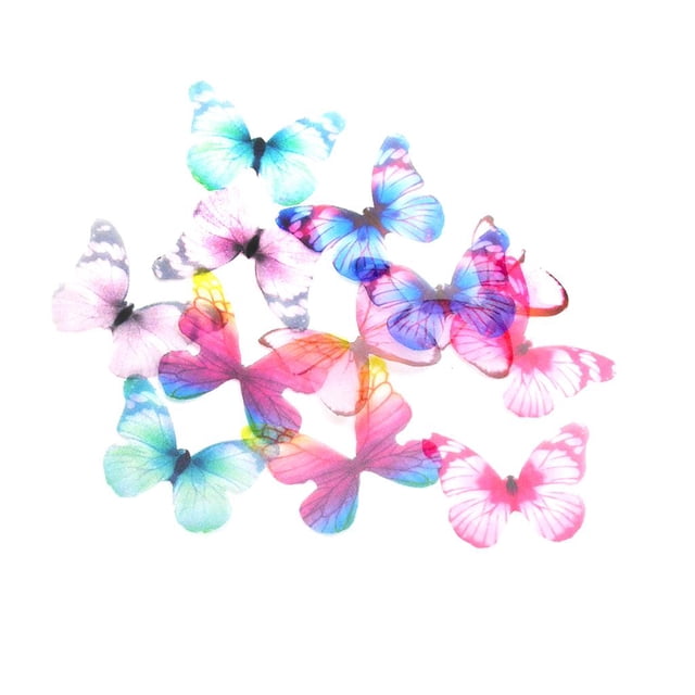 12 Pcs Papillons 3D en Chiffon de Couleur Mixte Embellissements de Scrapbooking DIY