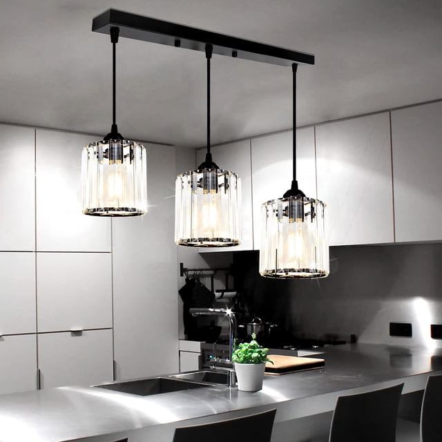 Lámpara de techo TISLYCO con colgante de cristal negro de 3 luces