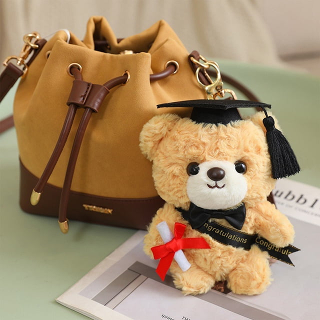 Iumwxz Graduation Bear Keychain Plush Figure Graduating Cap Mini Teddy Soft Keepsake Bag Clip Durable, for Commemorating Gift for Students Grads Teachers or Decorative Display