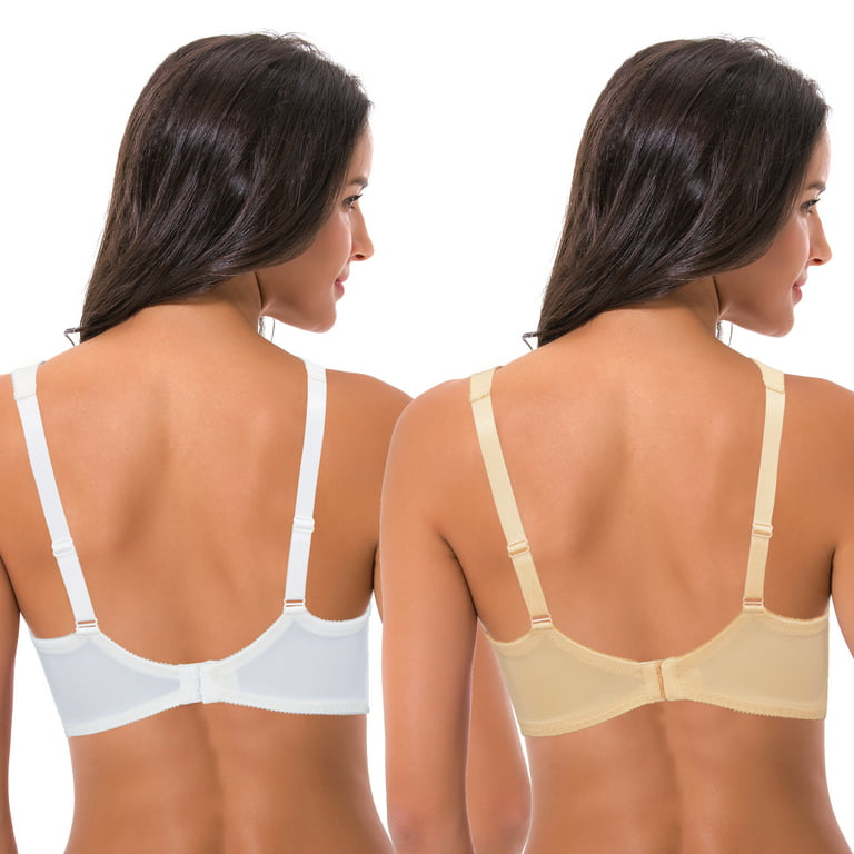 Curve Muse Women's Lightly Padded Underwire Lace Bra with Padded Shoulder  Straps-2PK-WHITE,NUDE-38DD
