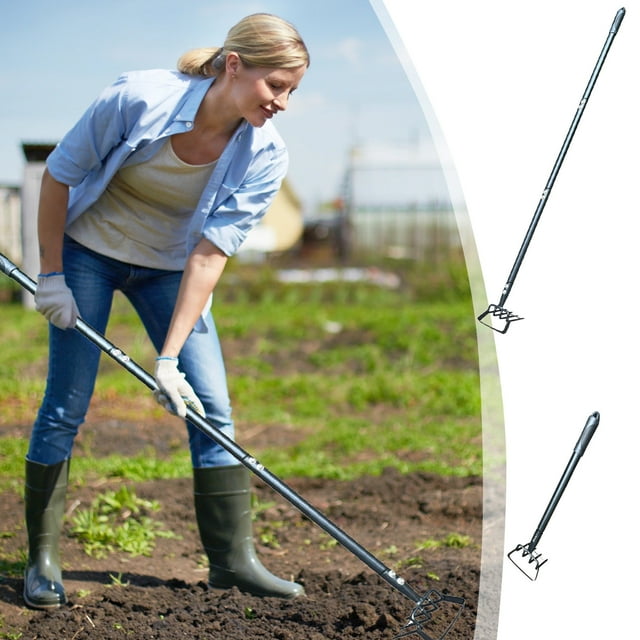 MTBLYS Weeding Rake Stainless Steel Stirrup Hoe 49.2 Inch Long Handle Gardening Weeding Tool Standing Seated Use