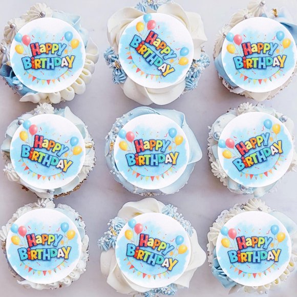 Adornos comestibles para magdalenas Cyodoos, 40 unidades, con diseño de felicitación de cumpleaños