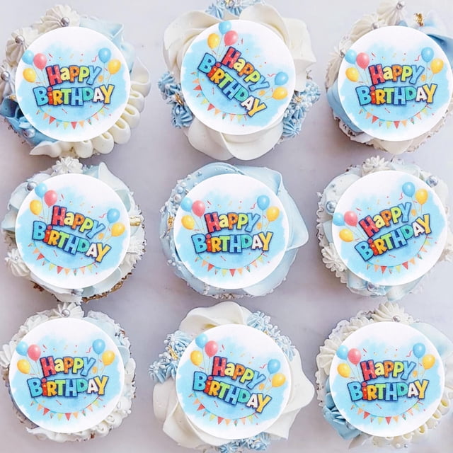 Adornos comestibles para magdalenas Cyodoos, 40 unidades, con diseño de felicitación de cumpleaños