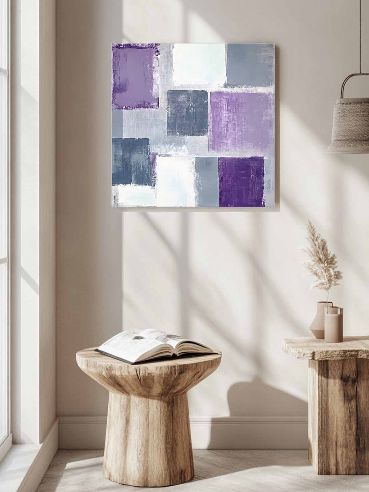 Grey Purple Canvas Wall Art, Graffiti Art Abstract Mottled Color Block Modern Framed Wall Decor Modern Artwork Prints Painting for Living Room, Bedroom, Kitchen & Cafe Decor 12x12 Inch