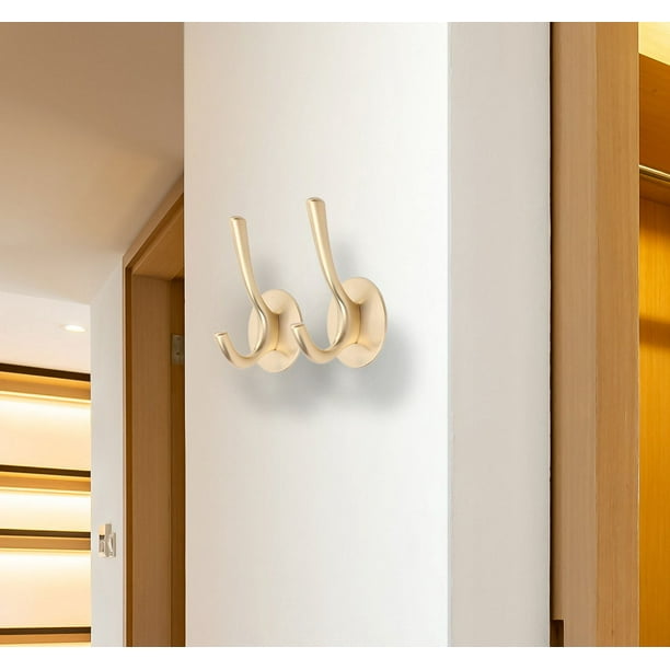Hongchun Gold Hooks 2 Pack Heavy Duty Brass Wall Gold Coat Hook Decorative Metal Hooks for Hanging Coats and Hat Hooks Towel Hooks for Bathrooms Clothing Hooks for Bedroom Key Hanger Do