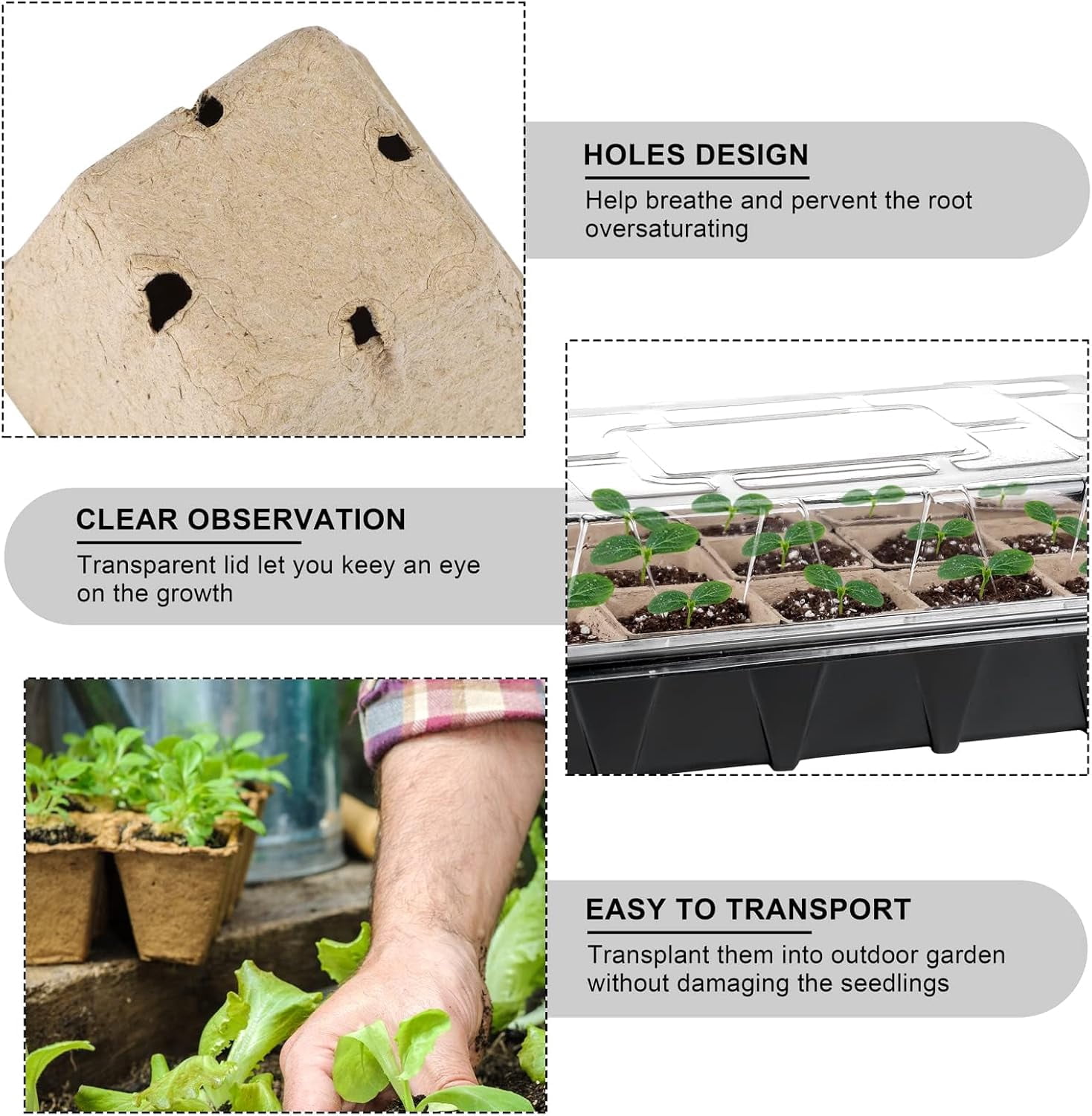 Seed Starter Kit Including Peat Pots, Seed Starter Tray with Plant Labels, Tool, Plastic Growing Trays, Germination Tray Paper Seedling Cups for Indoor Outdoor Garden