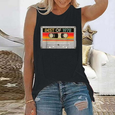

FREE SHIPPING-camisole Women s Fashion Casual Printing Round Neck Sleeveless T Shirt Pullover Tops nightgowns for women lingerie valentines day birthday gifts Black