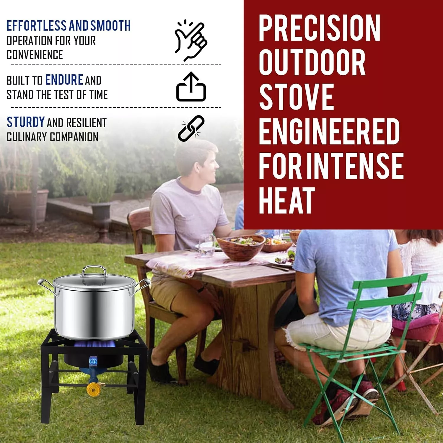 Sonret Single Burner Propane gas Stove - Square outdoor propane burner heavy duty - portable gas stove burner propane outdoor burner - with hose pipe, Adjustable 0-20Psi Regulator