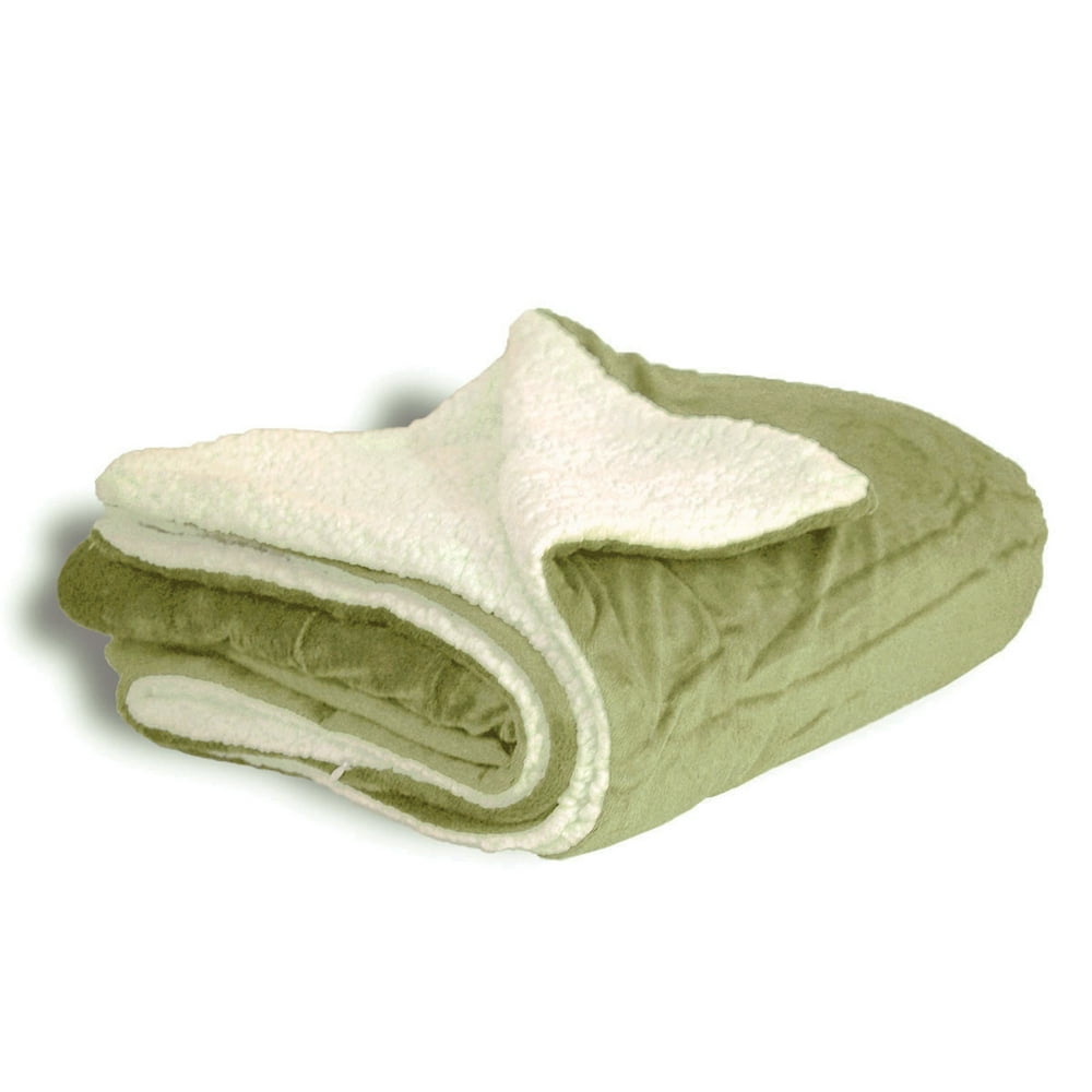 Throw Blanket Micro Mink And Lambswool Sherpa Sage