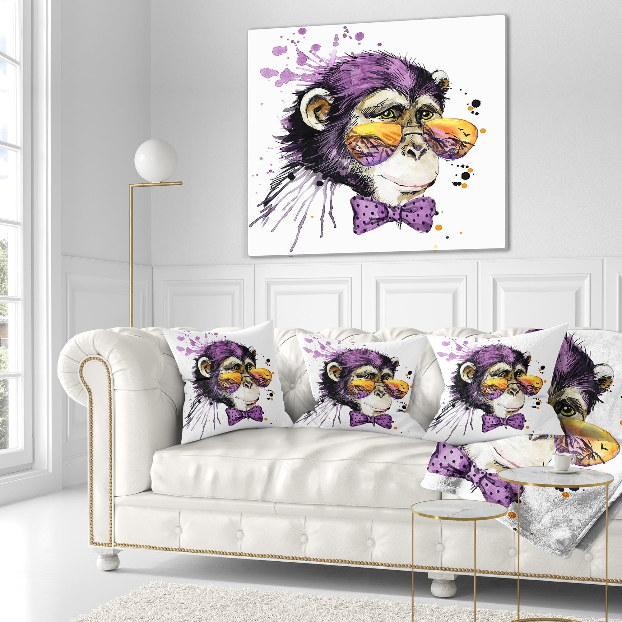 Designart Cool Monkey - Animal Throw Pillow - 16x16