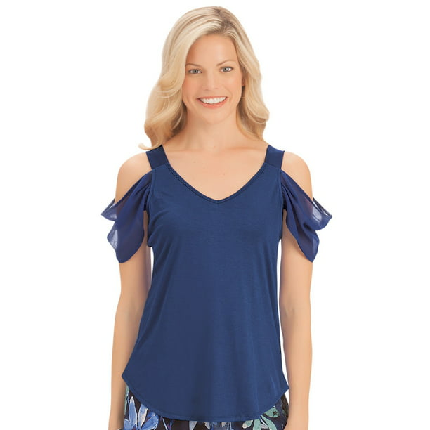 Collections Etc. - Women's Cold Shoulder Dressy Cutout Top w/Sheer ...