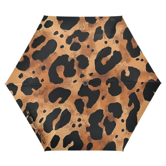 FORMRS Travel Umbrella Folding Auto Open Close Windproof Rain UV Protection, Leopard Pattern