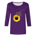 thumbnail image 5 of Hfiengba Women's Sunflower Graphic Tee Floral Printed Crew Neck 3/4 Sleeve Shirts Casual Loose Fit Tops (L, Purple), 5 of 5