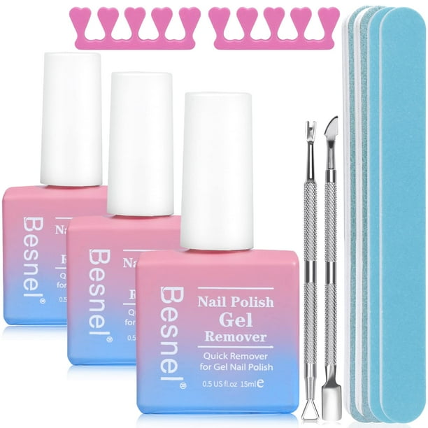 Removedor de esmalte de uñas en gel BESNEL, paquete de 3 unidades de 15 ml con kit de herramientas
